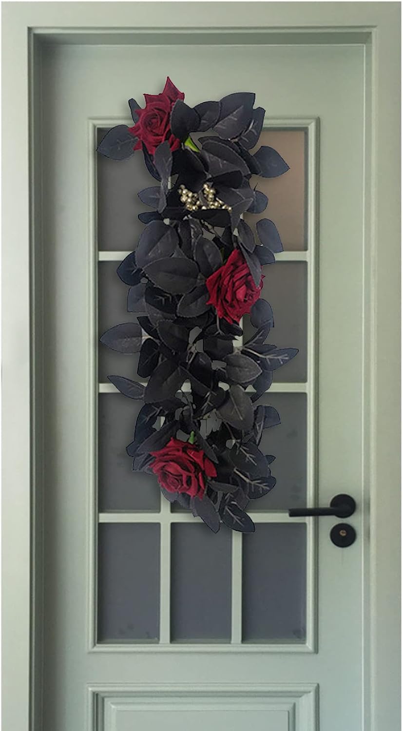 Belupai 24in Black Halloween Floral Swag