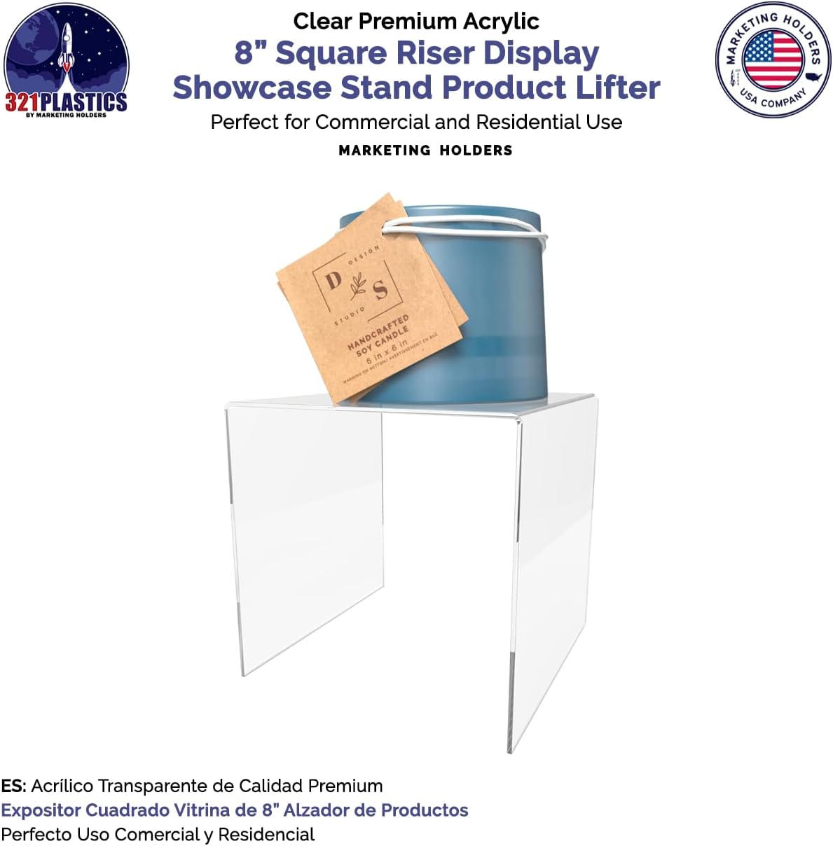 Marketing Holders Acrylic Display Riser Stand 8 Inch Wide 2 Pack