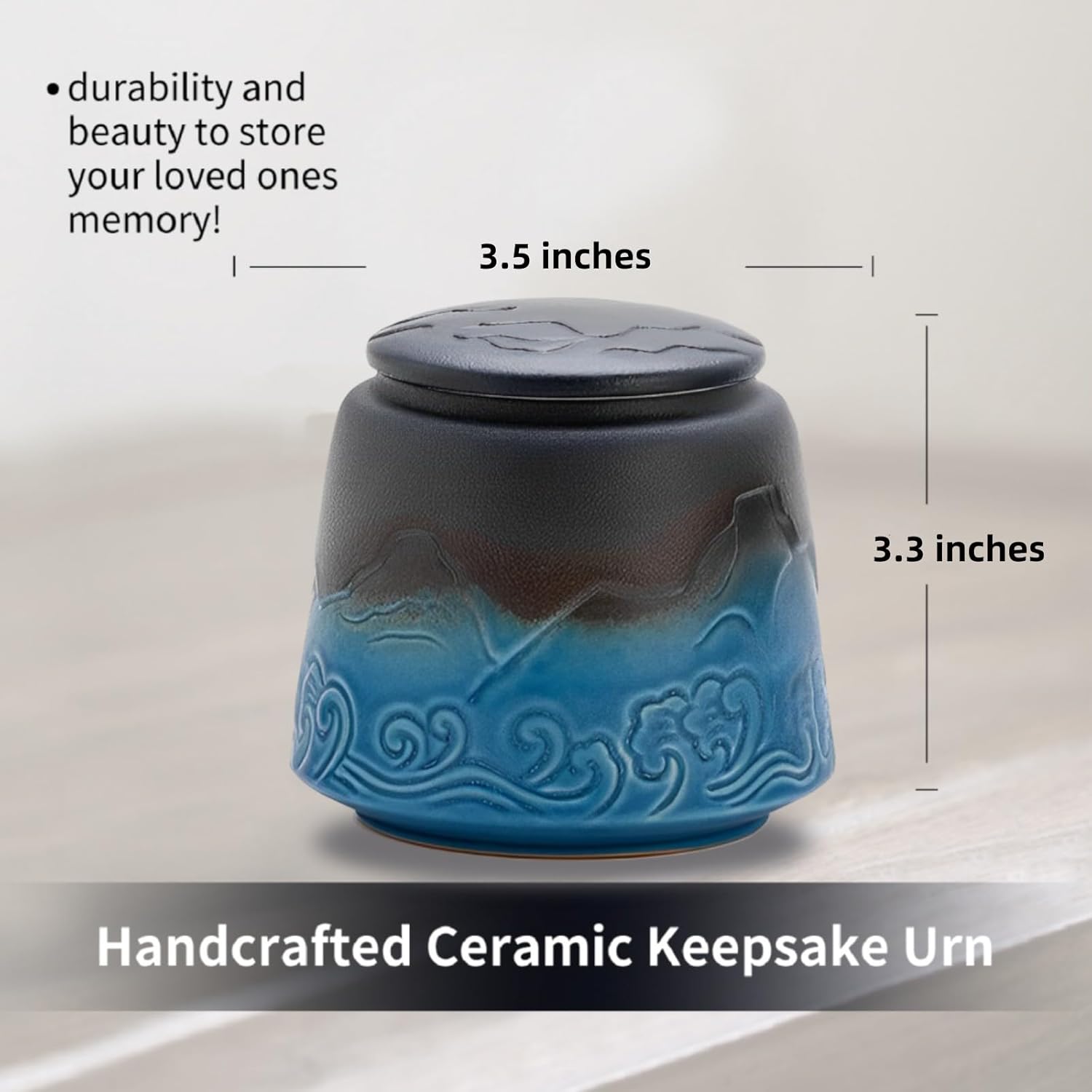 Small Urn for Human Ashes - Black Blue Gradient 33 inch Ceramic Urn