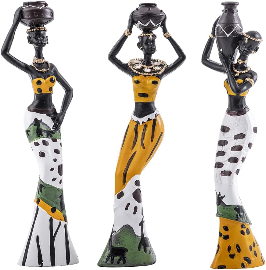 Galiyen 3 Pack African Tribal Lady Figurines Home Decor