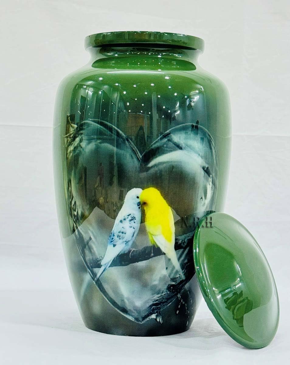 Love Bird in Water Heart Urns for Humans and Pets