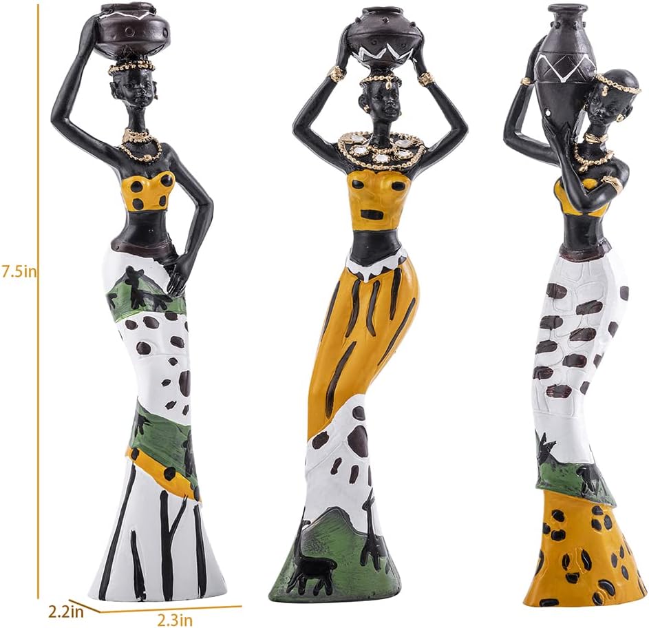 Galiyen 3 Pack African Tribal Lady Figurines Home Decor