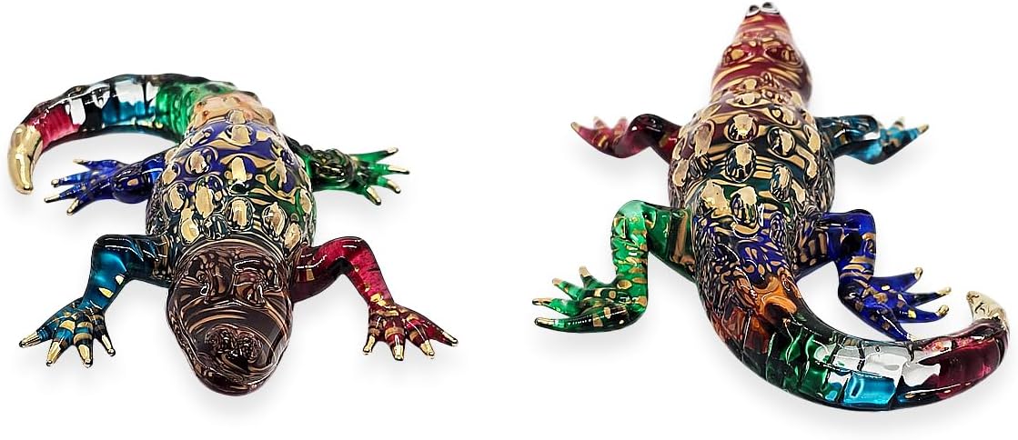WitnyStore Tiny 5 Inch Rainbow Gold Dotted Crocodile Figurine