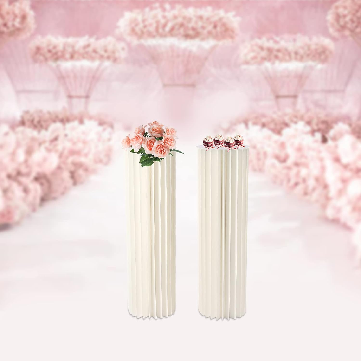2PCS 394in Tall Flower Stand Round Cylinder Wedding Centerpieces Foldable Display Stands