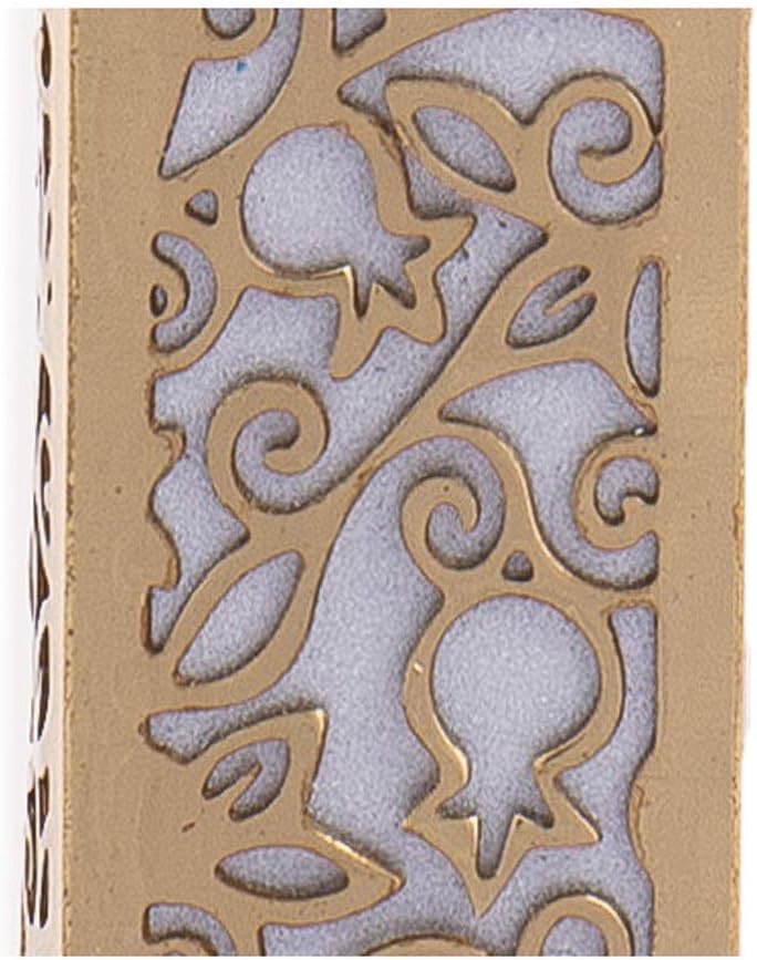Yair Emanuel Lasercut Pomegranate Mezuzah Gray Gold Overlay