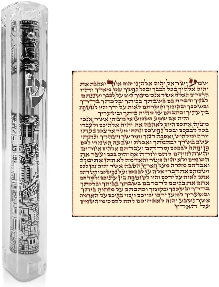 Talisman4u Jerusalem Clear Mezuzah Case with Scroll Silver Ornament