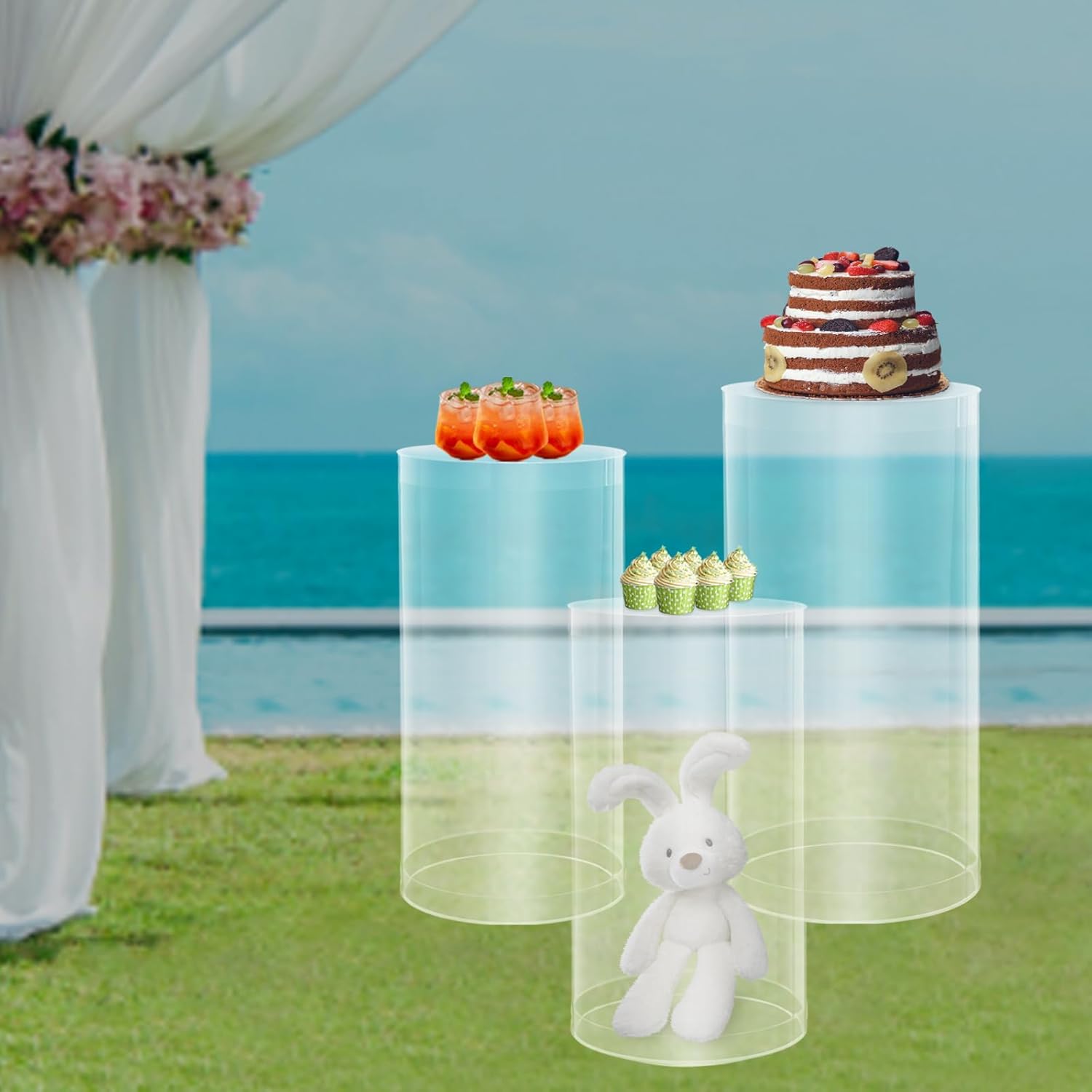 Clear Cylinder Pedestal Stands 3PCS Wedding Display
