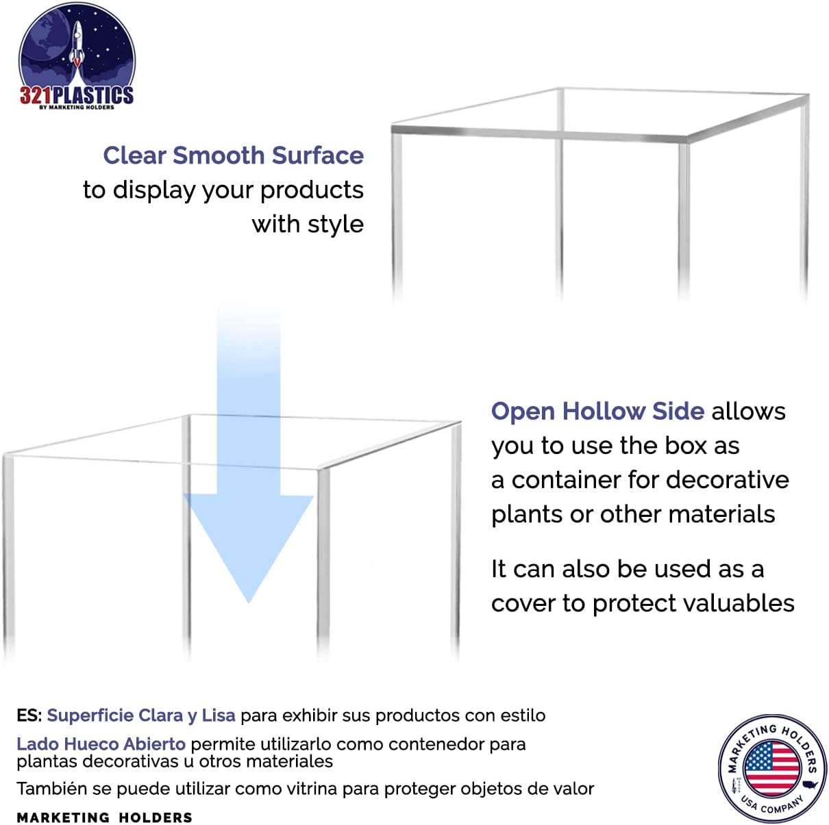 12x12x18 Clear Acrylic Display Box with Open Side