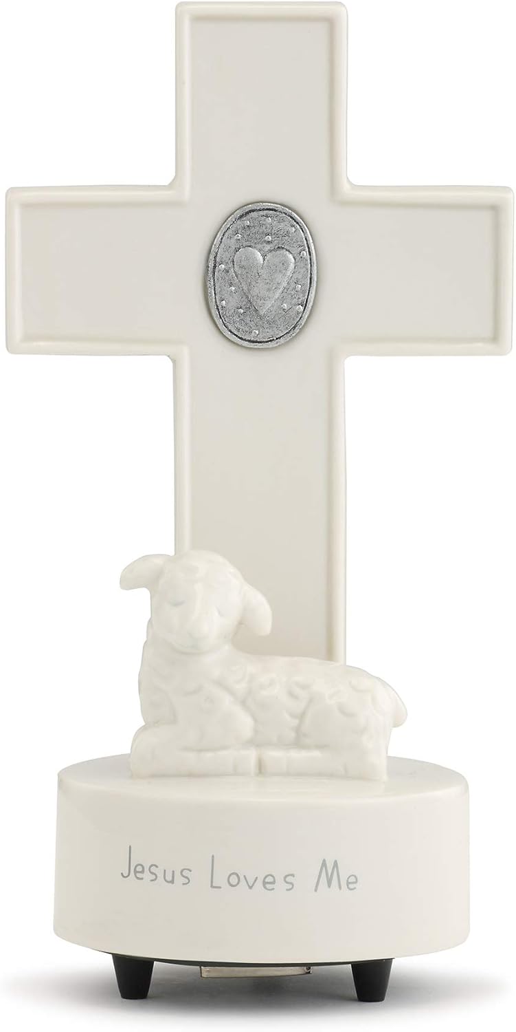 DEMDACO Heart Cross with Little Lamb Musical Figurine 8 Inch White