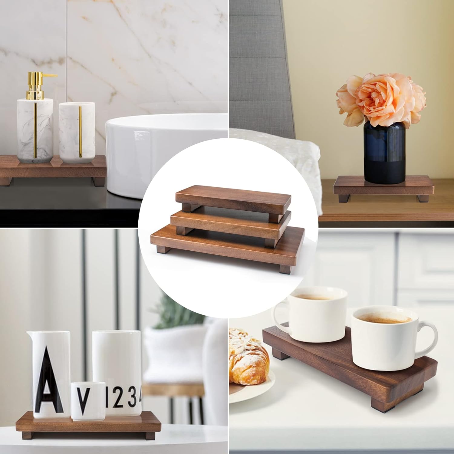 Kulusion Walnut Wooden Pedestal Stand for Kitchen Bathroom Decor