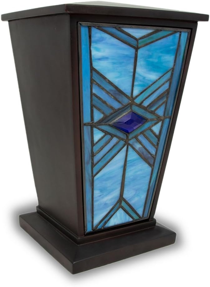 Mission Style Stained Glass Cremation Urn - Large Blue