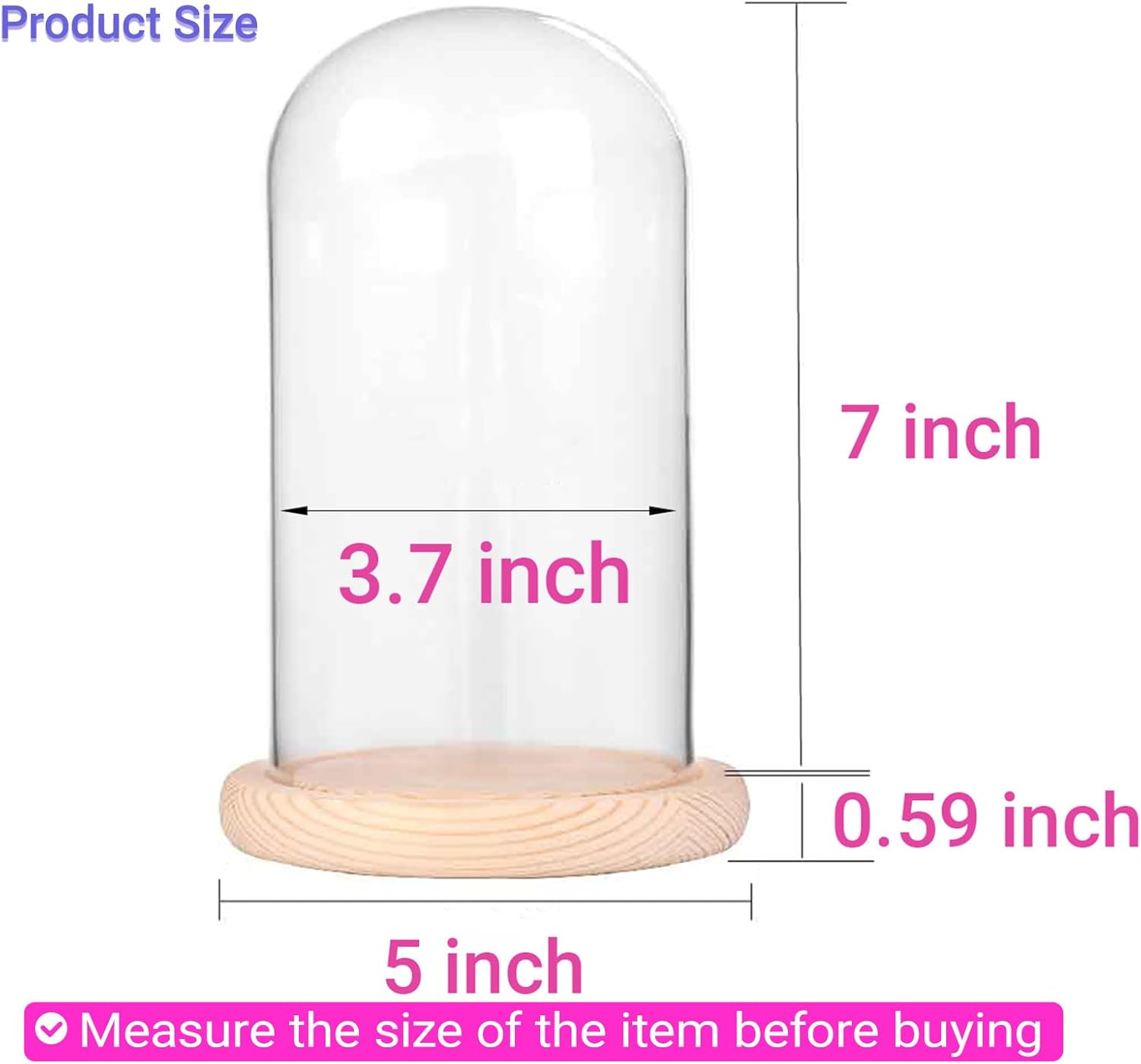 Ivolador 7 x 4 Glass Cloche Dome with Wood Base