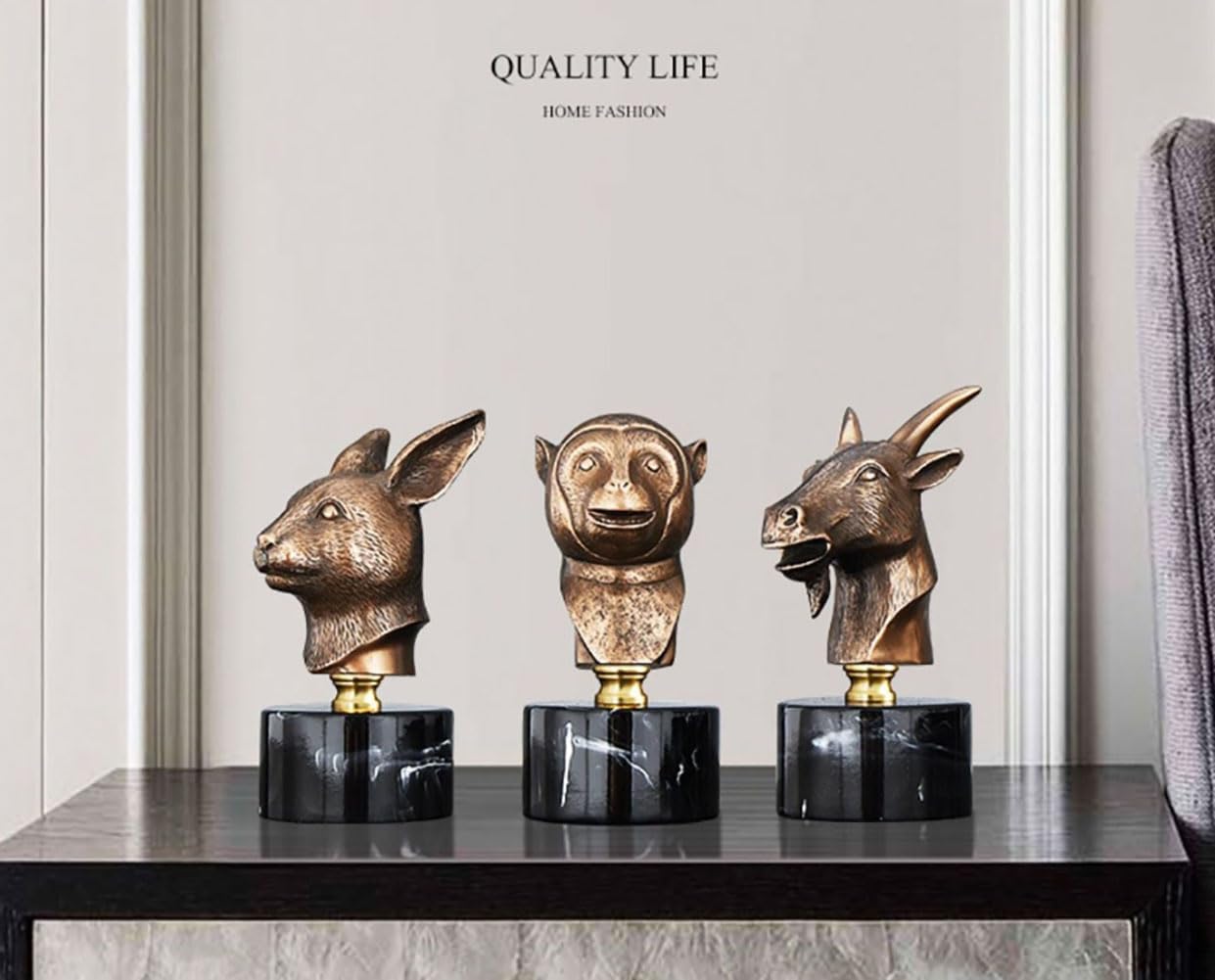 Chinese Zodiac Animal Head Sculptures with Bronze Finish and Marble Base 1