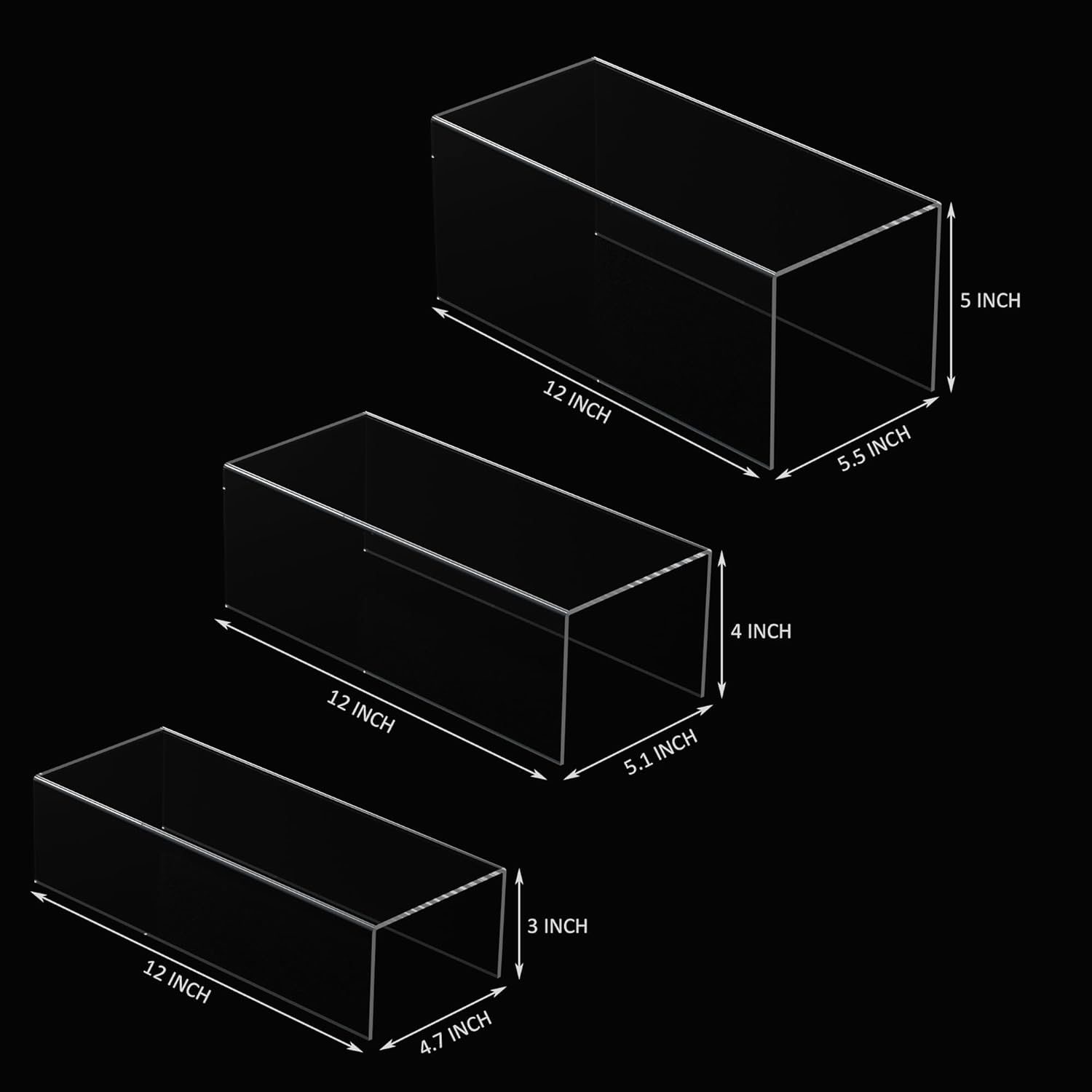 3pcs Square Acrylic Display Risers for Collectibles and Decor
