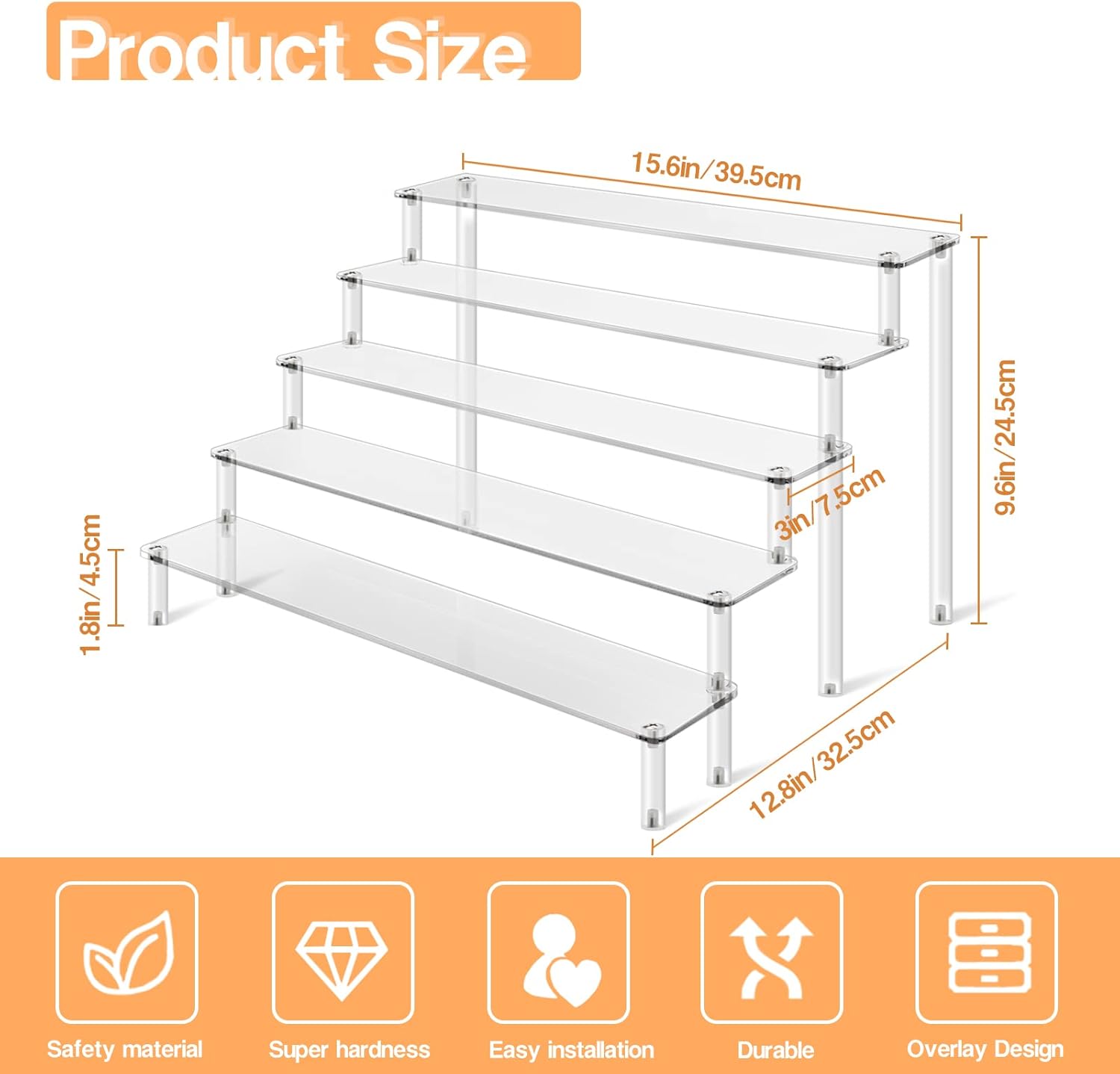 2Pcs 5 Tier Acrylic Risers Display Stand for Collectibles