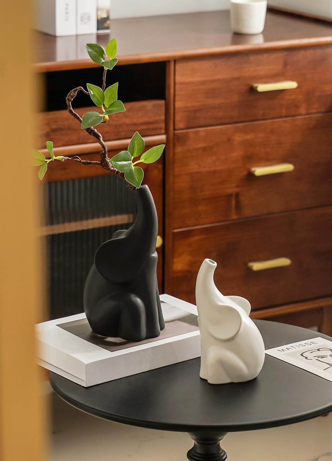 Loving Pair of Elephants with Flower Ceramic Decor Statue