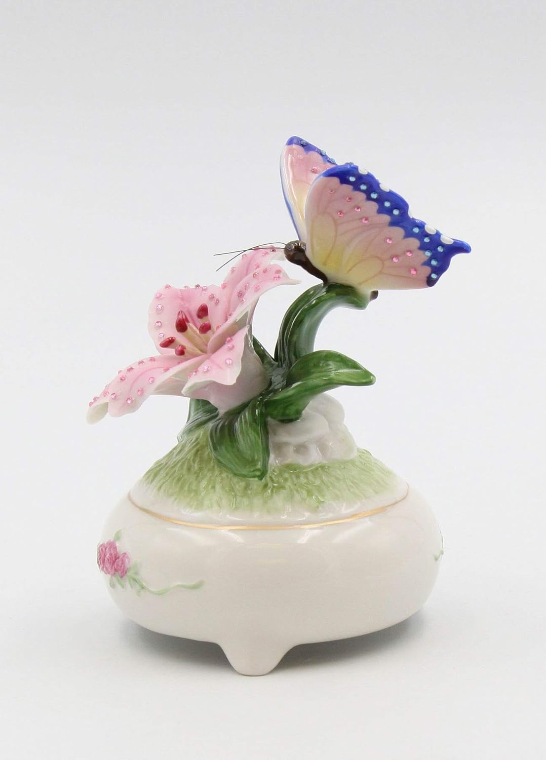 Fine Porcelain Butterfly Musical Box Figurine Fur Elise 5 Inch