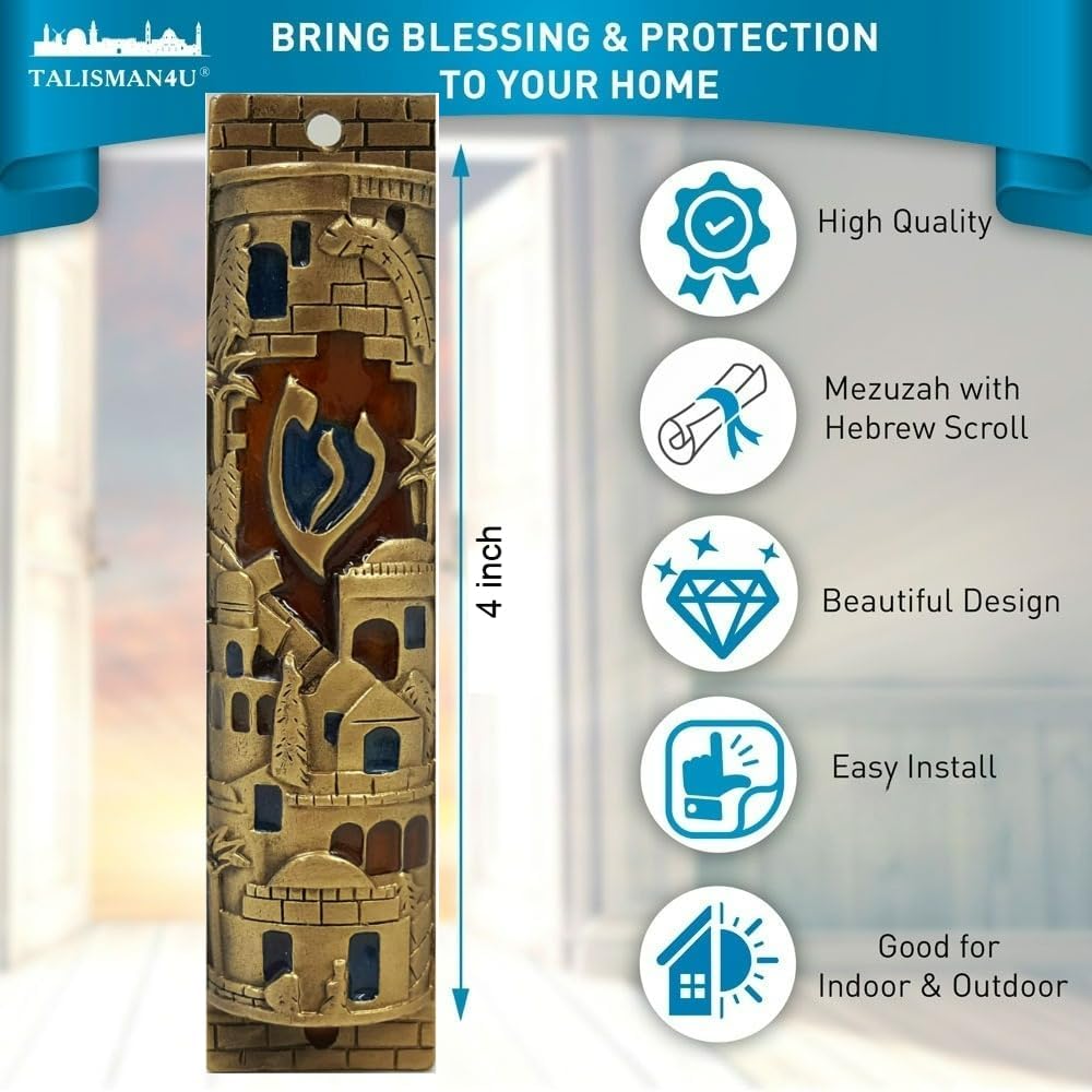 TALISMAN4U Gold Enamel Mezuzah Case with Scroll