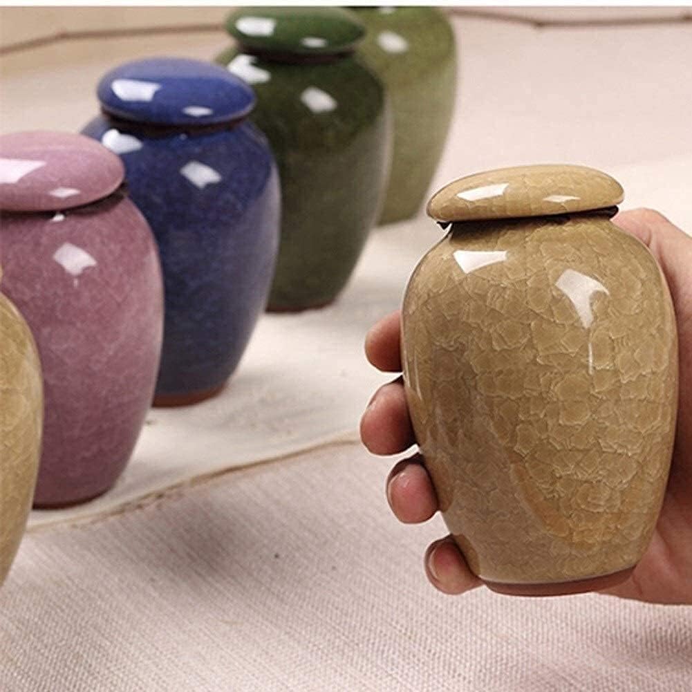 Small Cremation Urns for Human Ashes Yellow Ceramic Display Urn