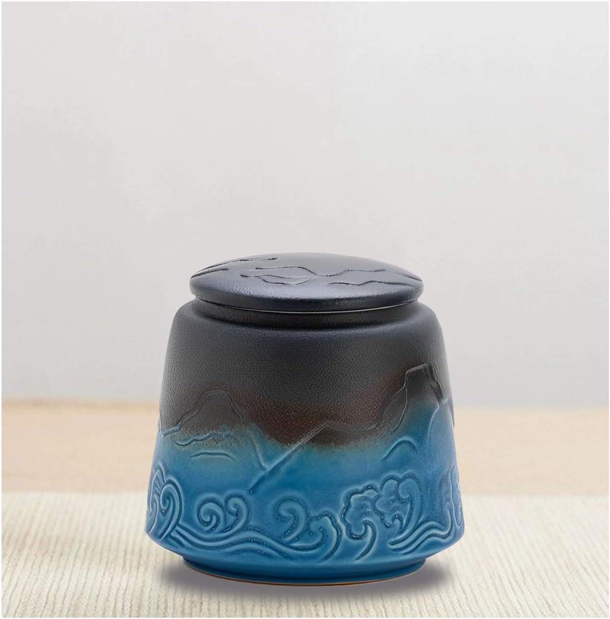 Small Urn for Human Ashes - Black Blue Gradient 33 inch Ceramic Urn
