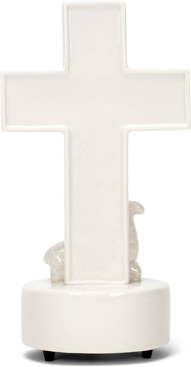 DEMDACO Heart Cross with Little Lamb Musical Figurine 8 Inch White