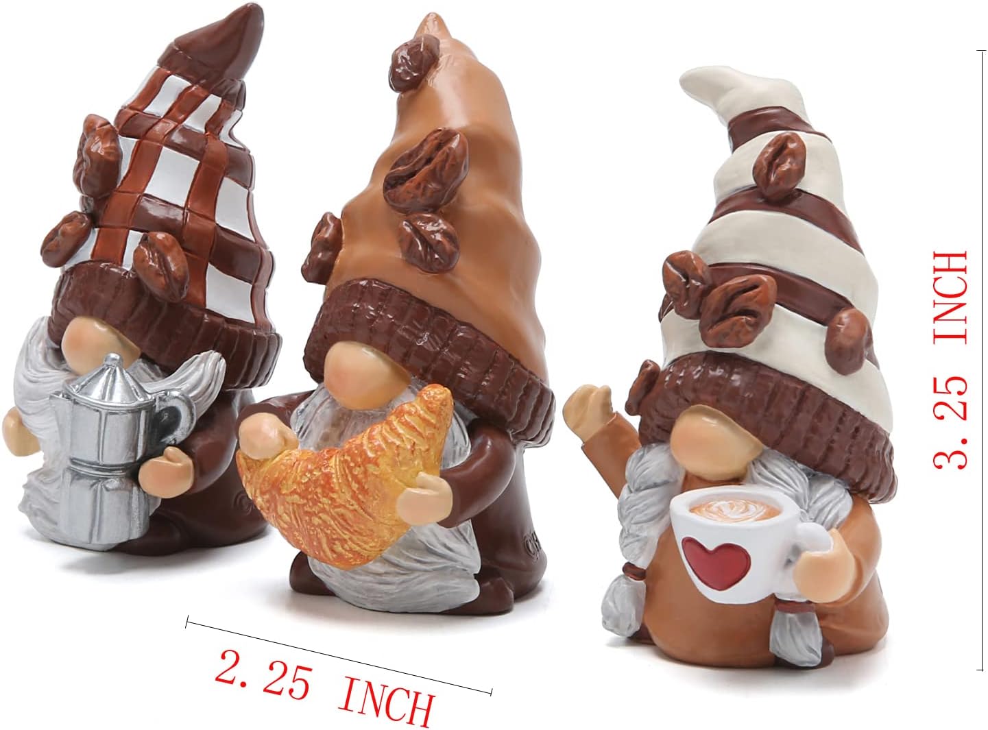 Hodao 3 Piece Coffee Gnome Decor Figurines