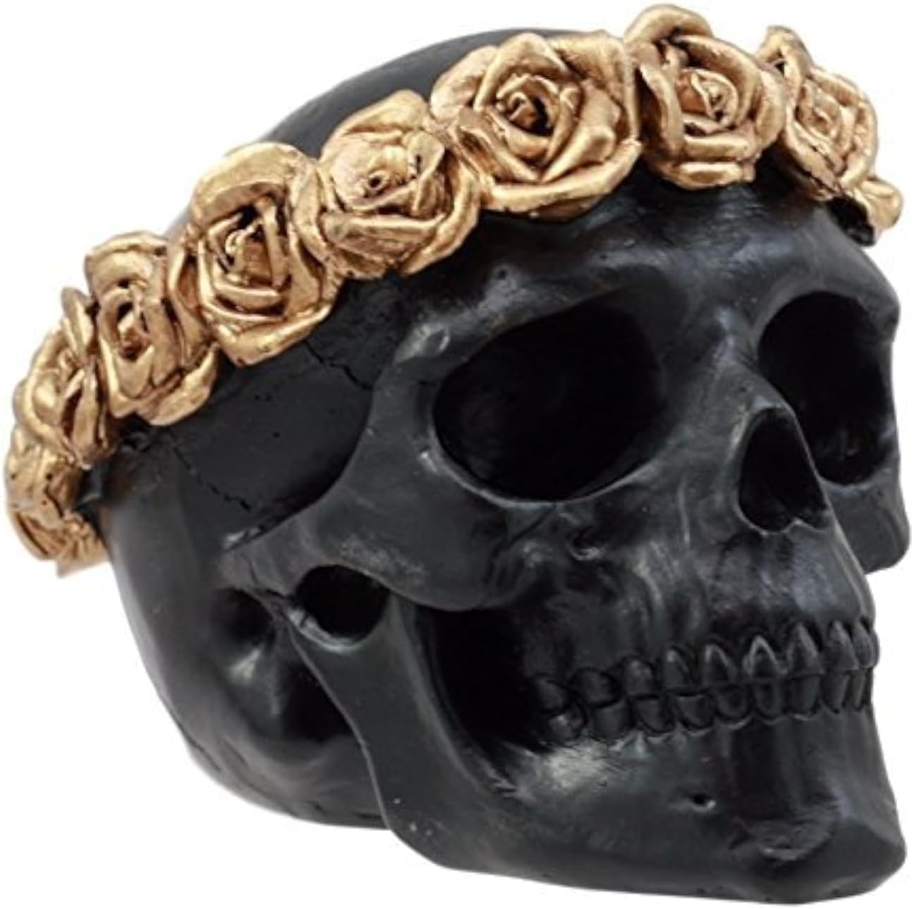 Day of the Dead Copper Rose Laurel Black Skull Figurine