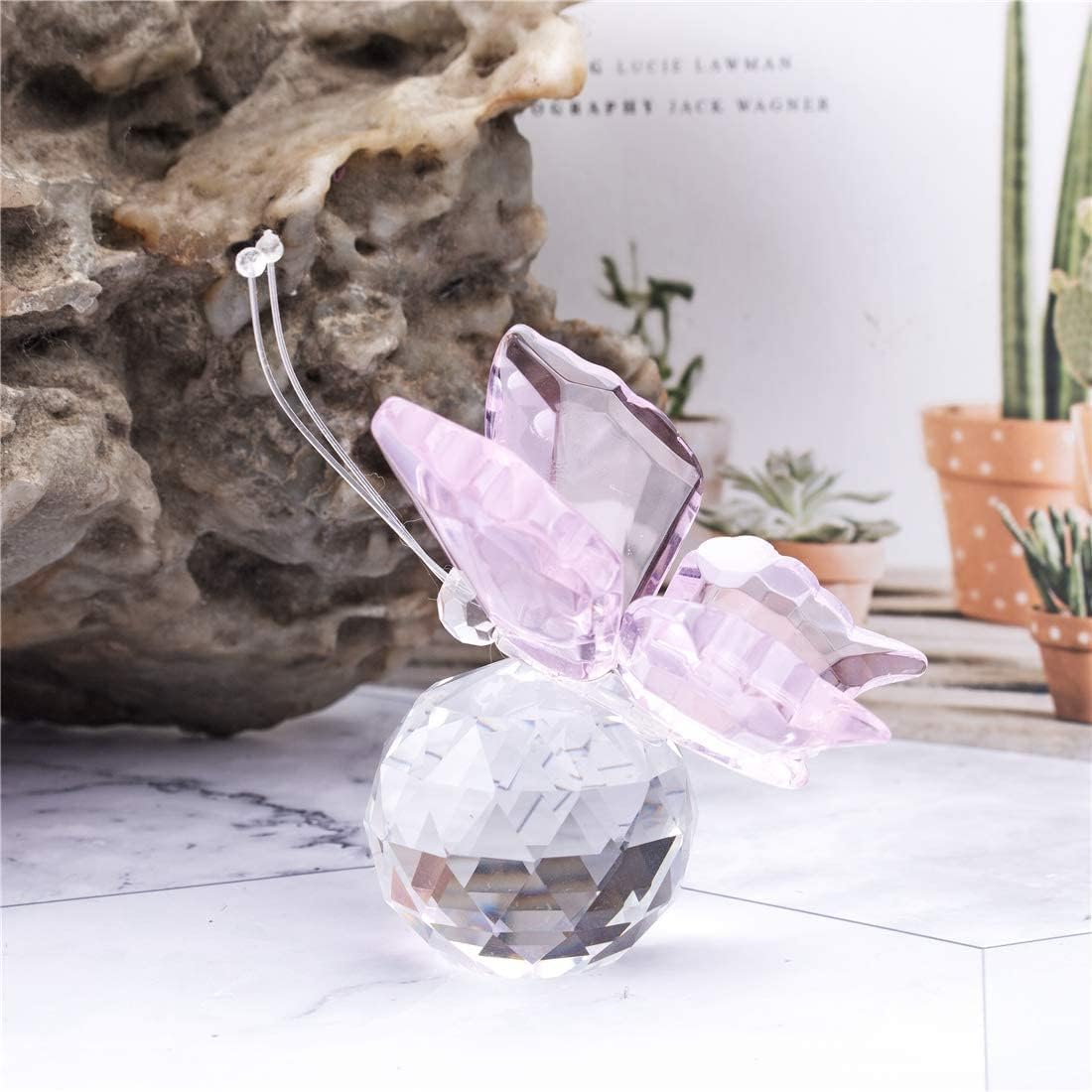 HD Pink Crystal Butterfly Figurine with Crystal Ball Base
