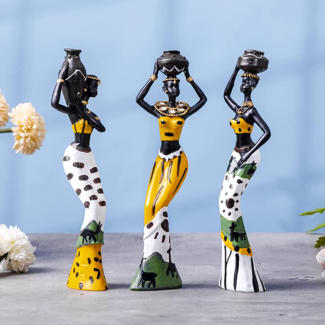 Galiyen 3 Pack African Tribal Lady Figurines Home Decor