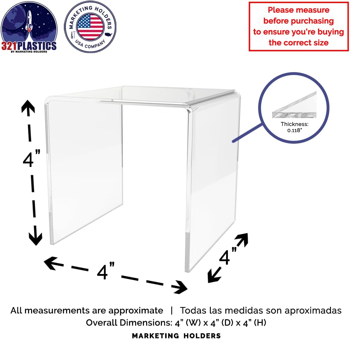 Marketing Holders Clear Acrylic Riser Stand 4 Inch Square
