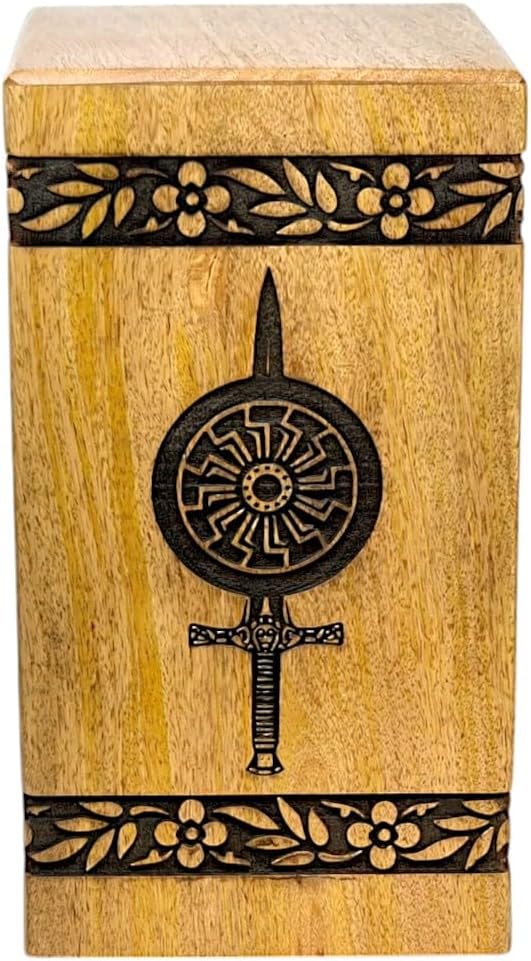 Handcrafted Wooden Cremation Urn with Warrior Design