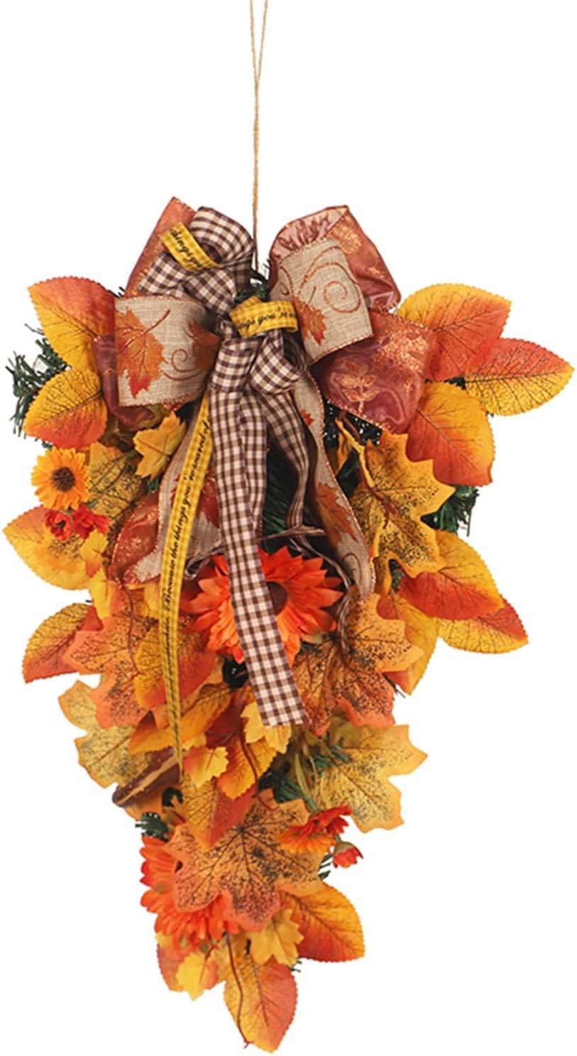 Artificial Fall Teardrop Swag Wreath for Front Door