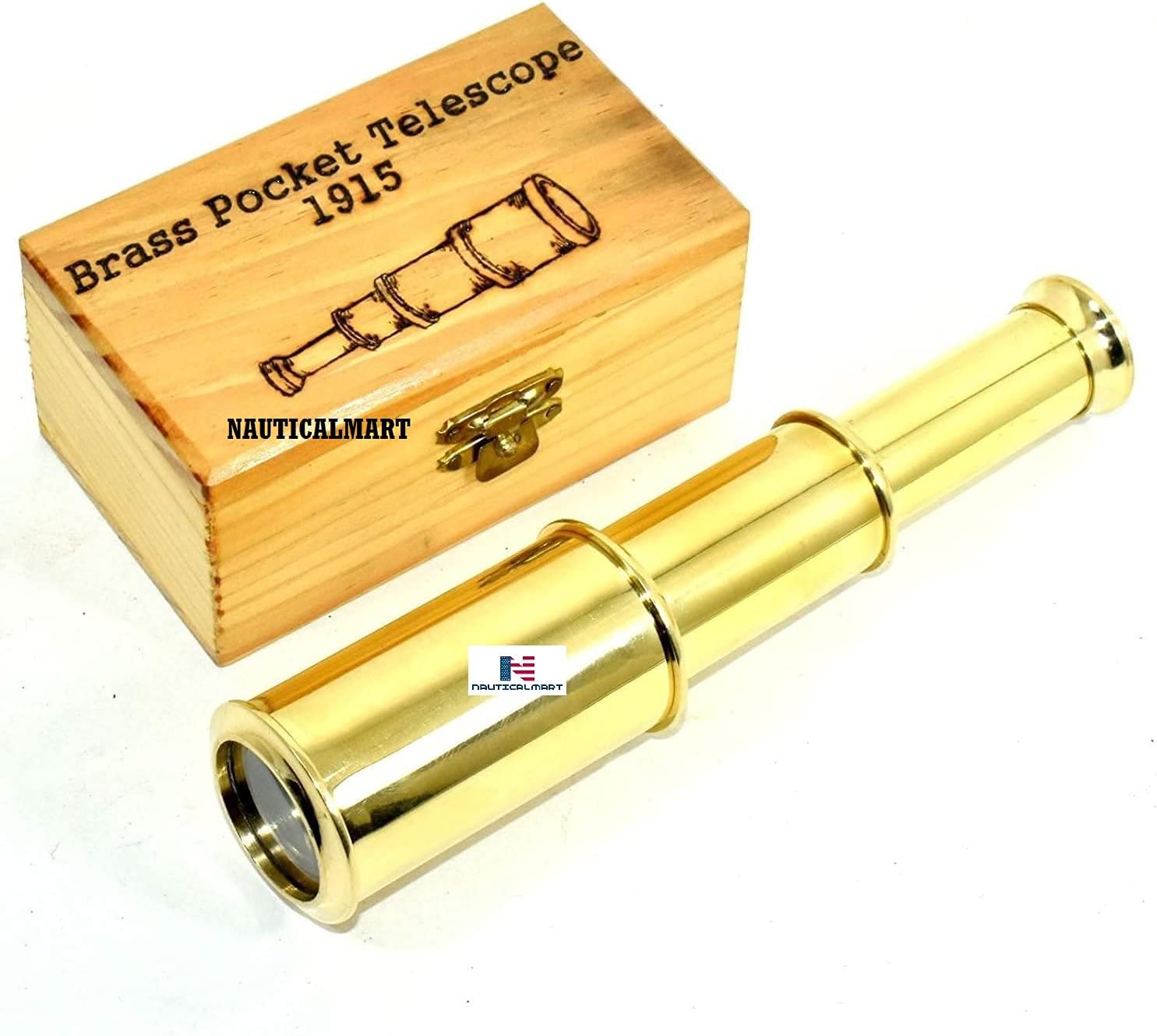 Full Brass Spyglass Telescope with Wooden Box
