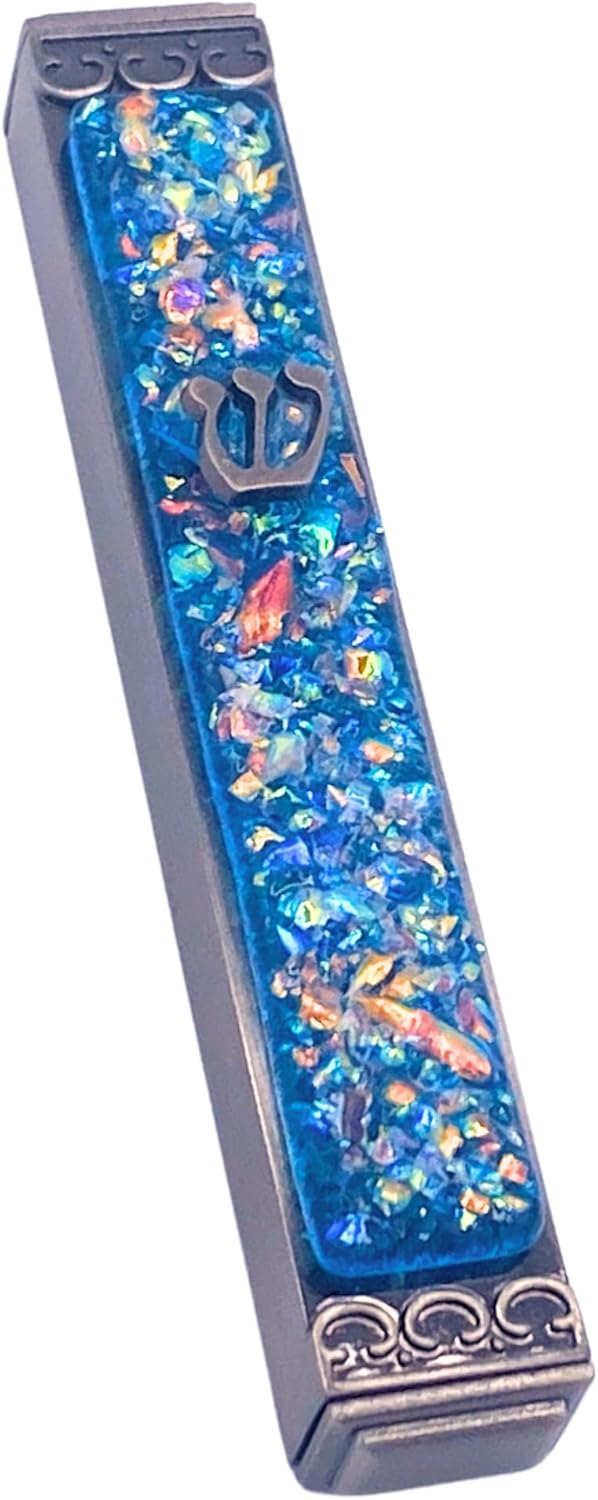 Sparkling Art Glass Mezuzah - Weatherproof and Easy Mount