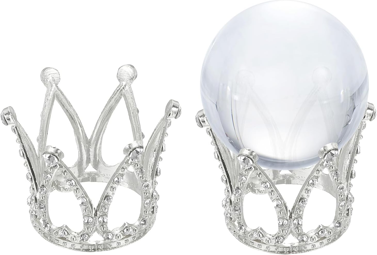 Uxcell 2pcs Metal Crystal Ball Display Stand Silver