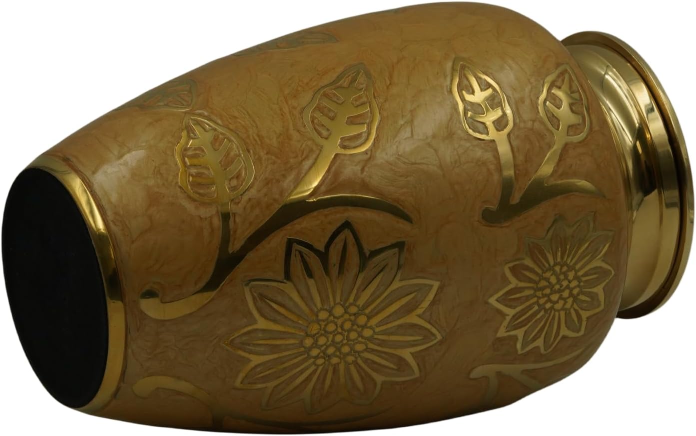 Eternity Cream and Gold Brass Urn with Engraved Sprigs