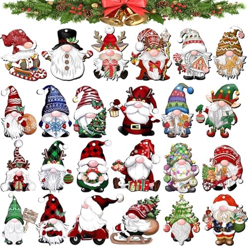 24 Wooden Gnome Christmas Ornaments for Decor