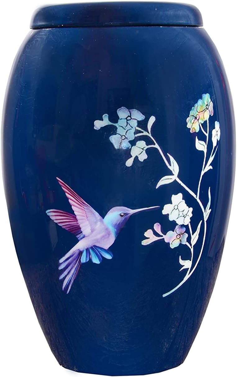 HLC Urns Blue Hummingbird Cremation Urn - Handcrafted Affordable Urn for Ashes