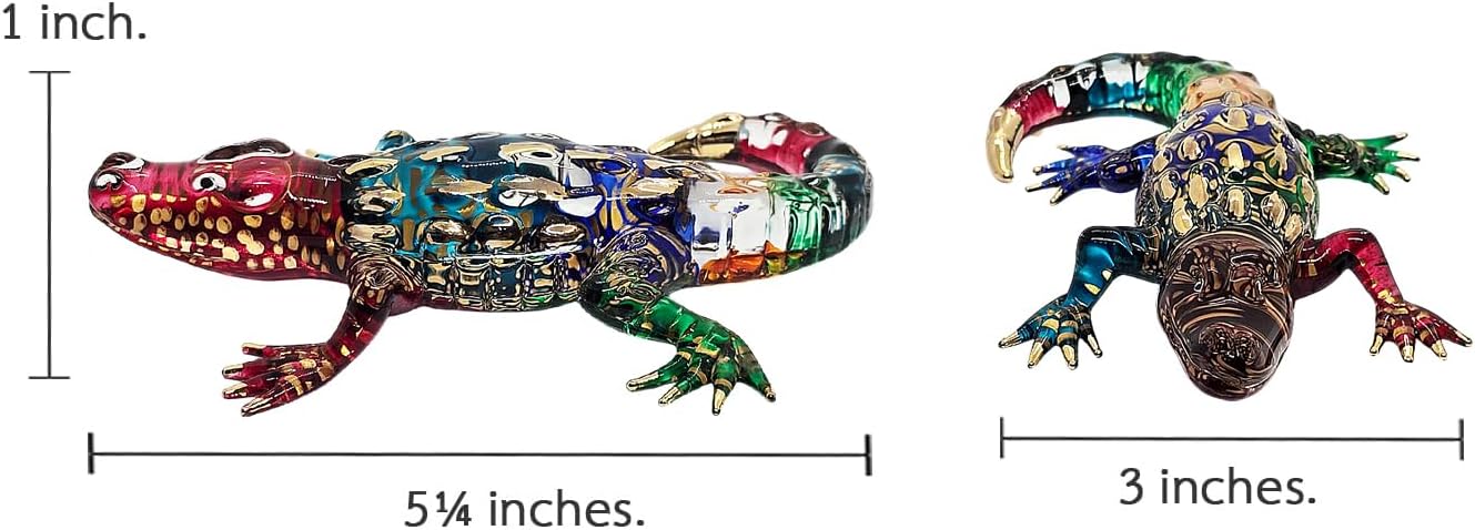 WitnyStore Tiny 5 Inch Rainbow Gold Dotted Crocodile Figurine