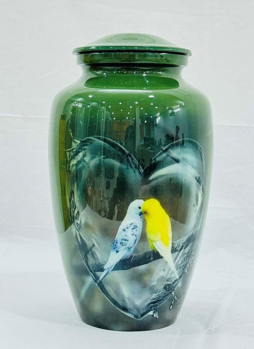 Love Bird in Water Heart Urns for Humans and Pets