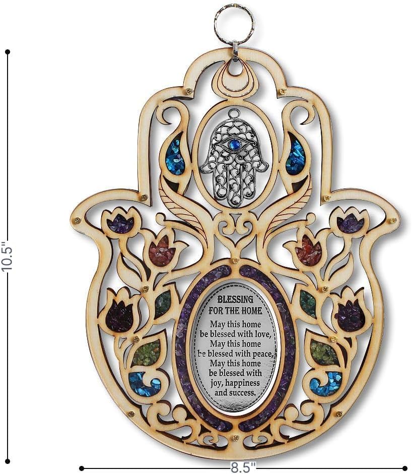 My Daily Styles Large Wooden Hamsa Wall Decor with Gemstones
