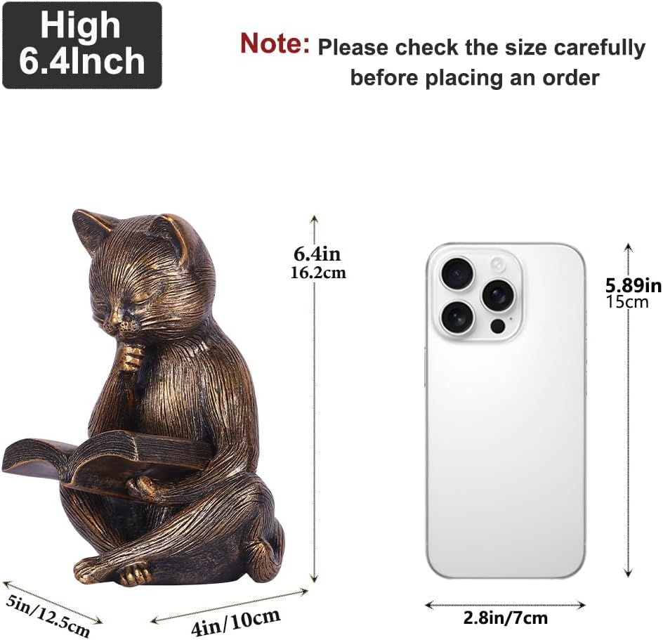 Reading Cat Figurine - 64 Inch Resin Bookshelf Decor