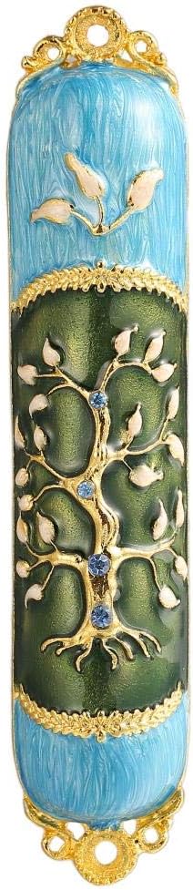 Hand Painted Enamel Mezuzah with Tree of Life Design