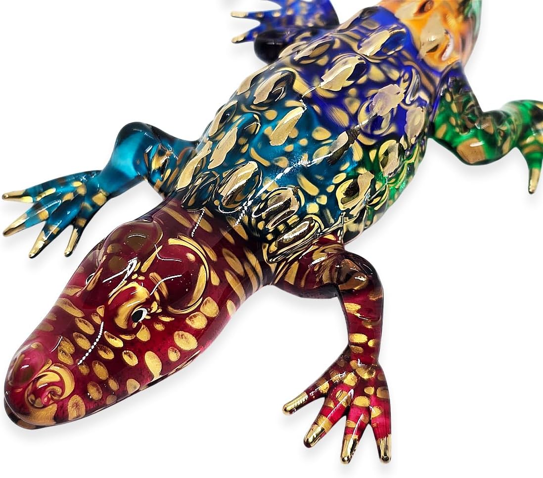WitnyStore Tiny 5 Inch Rainbow Gold Dotted Crocodile Figurine