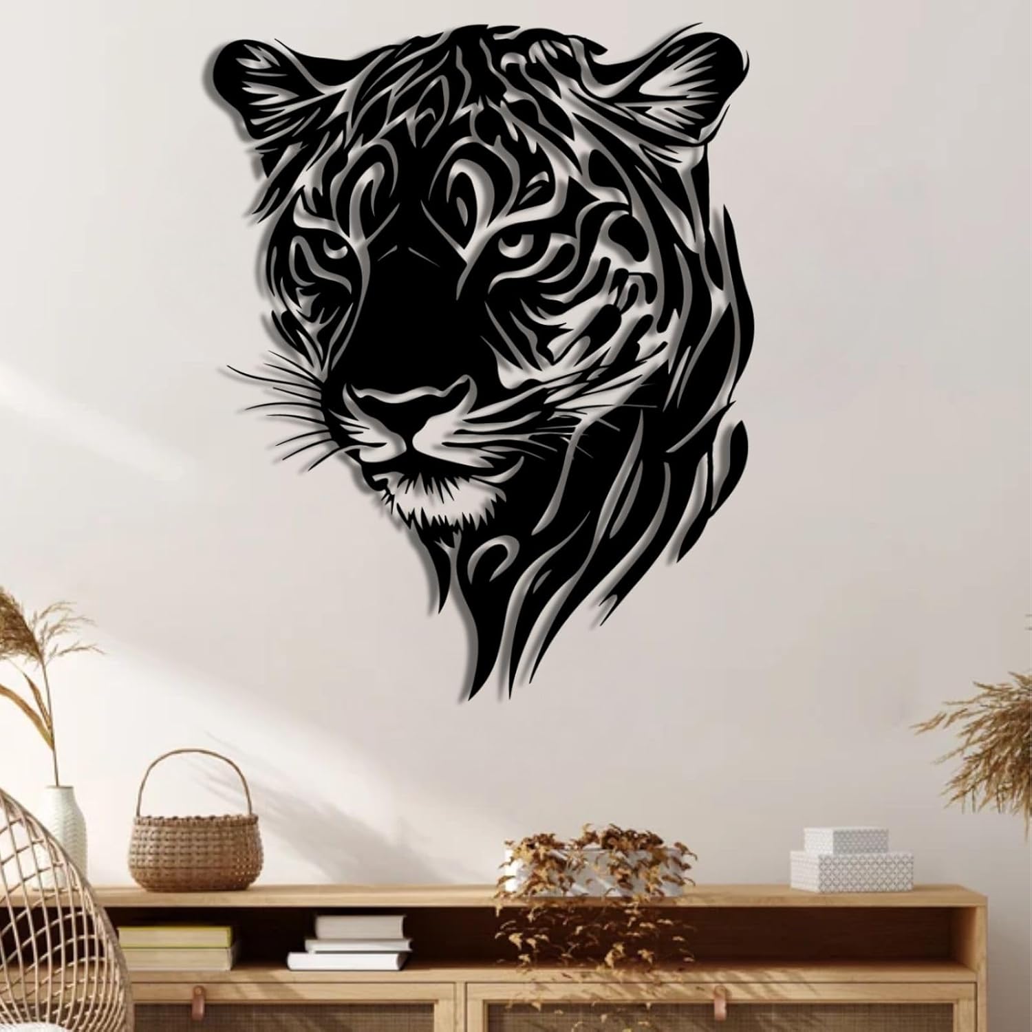 ENJOYOO Black Leopard Head Metal Wall Art 24x19in