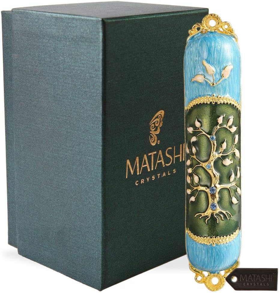 Hand Painted Enamel Mezuzah with Tree of Life Design