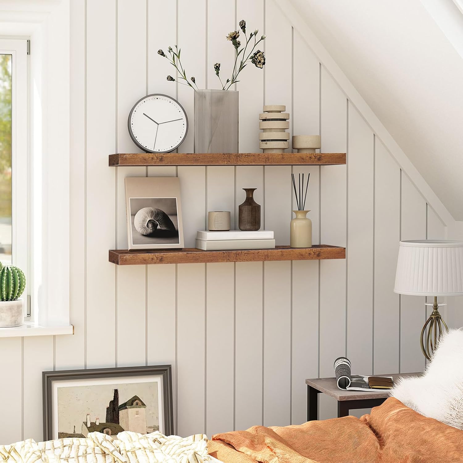 HOOBRO Floating Shelves for Wall Set of 2 315 Inch Rustic Brown