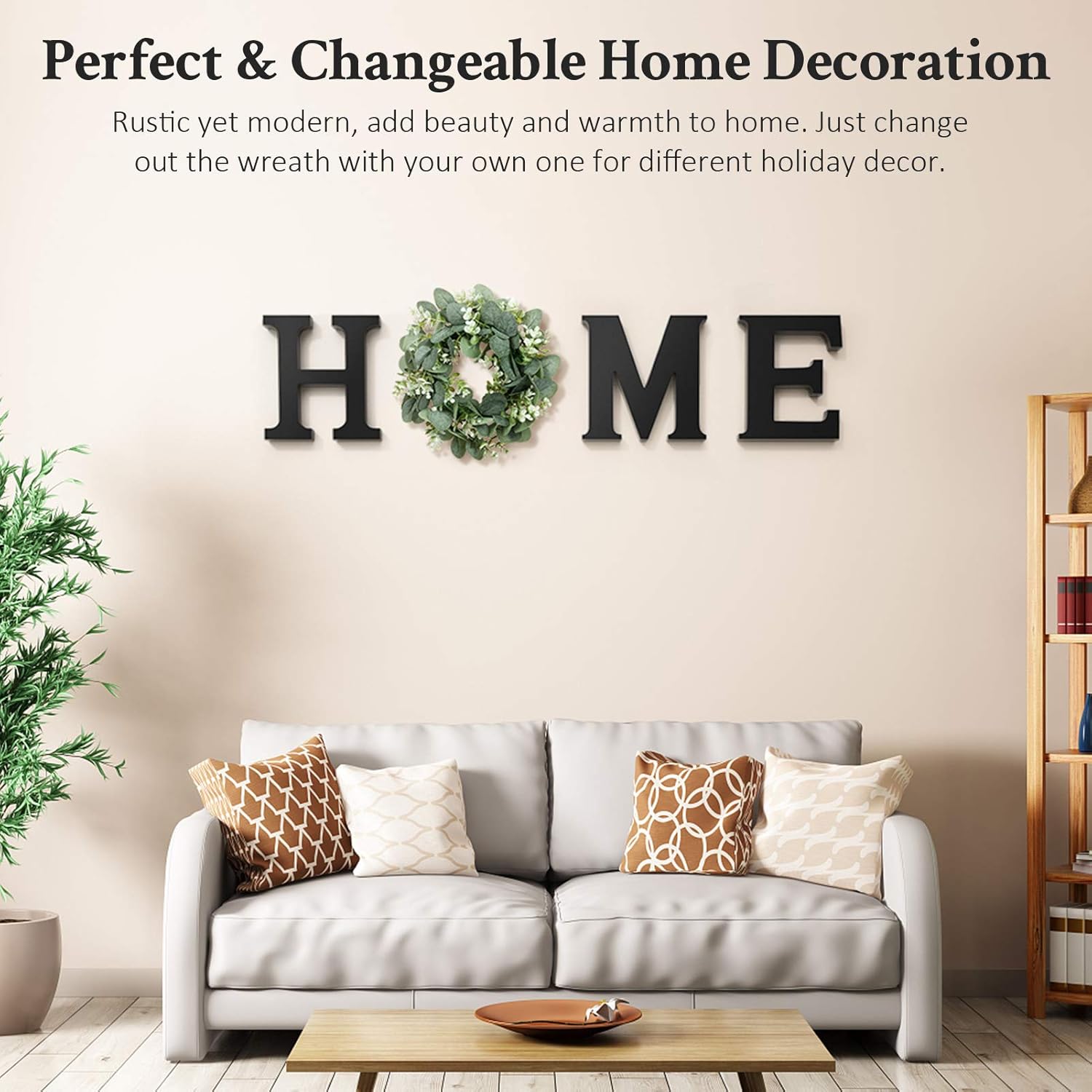 Wooden Home Sign with Wreath Wall Decor