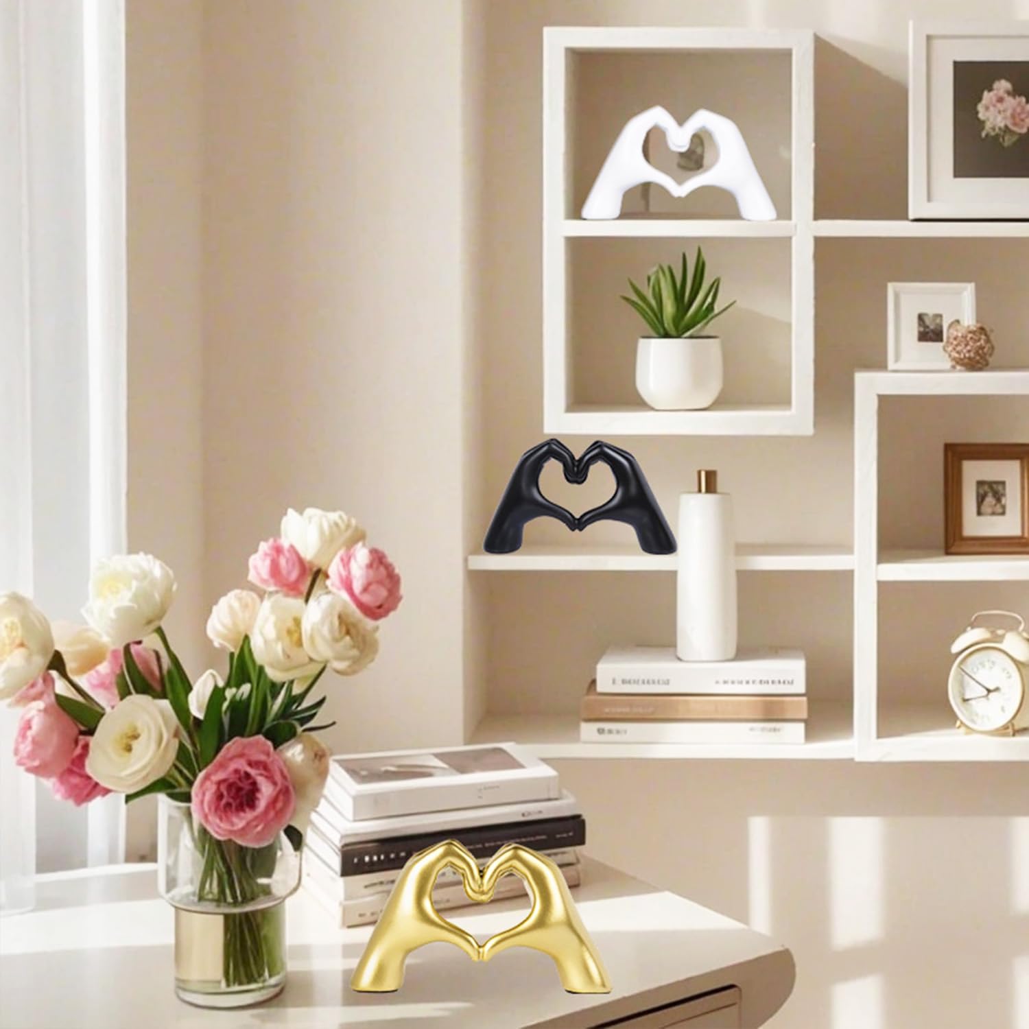 Pink Heart Hands Sculpture for Home Decor