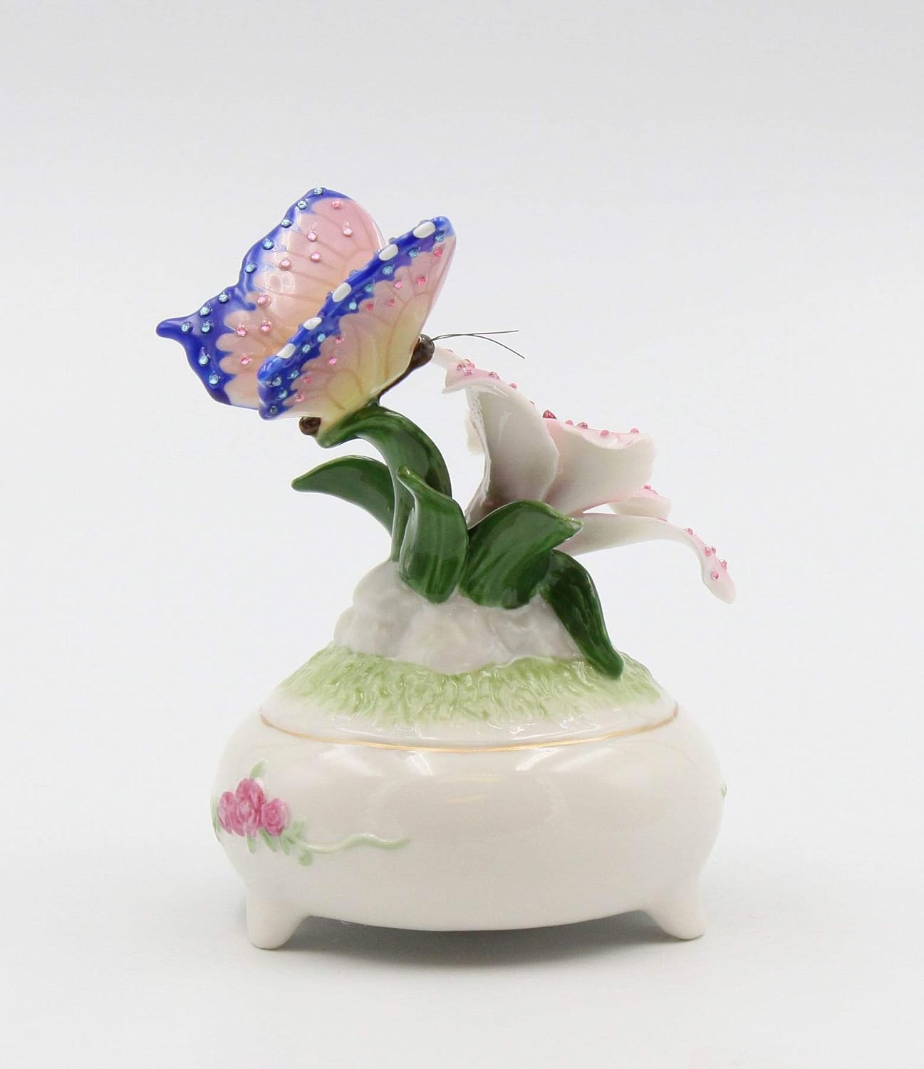 Fine Porcelain Butterfly Musical Box Figurine Fur Elise 5 Inch